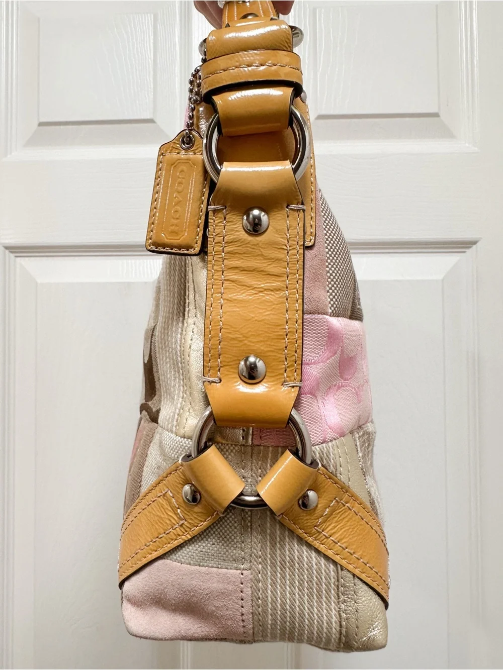 Coach Carly Medium Hobo Bag Signature Patchwork Pink Multi